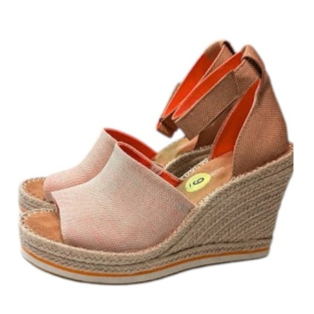 TOMS Marisol Apricot Canvas Espadrille Jute Cover Wedge Heel Sandals Size 9 NWOB